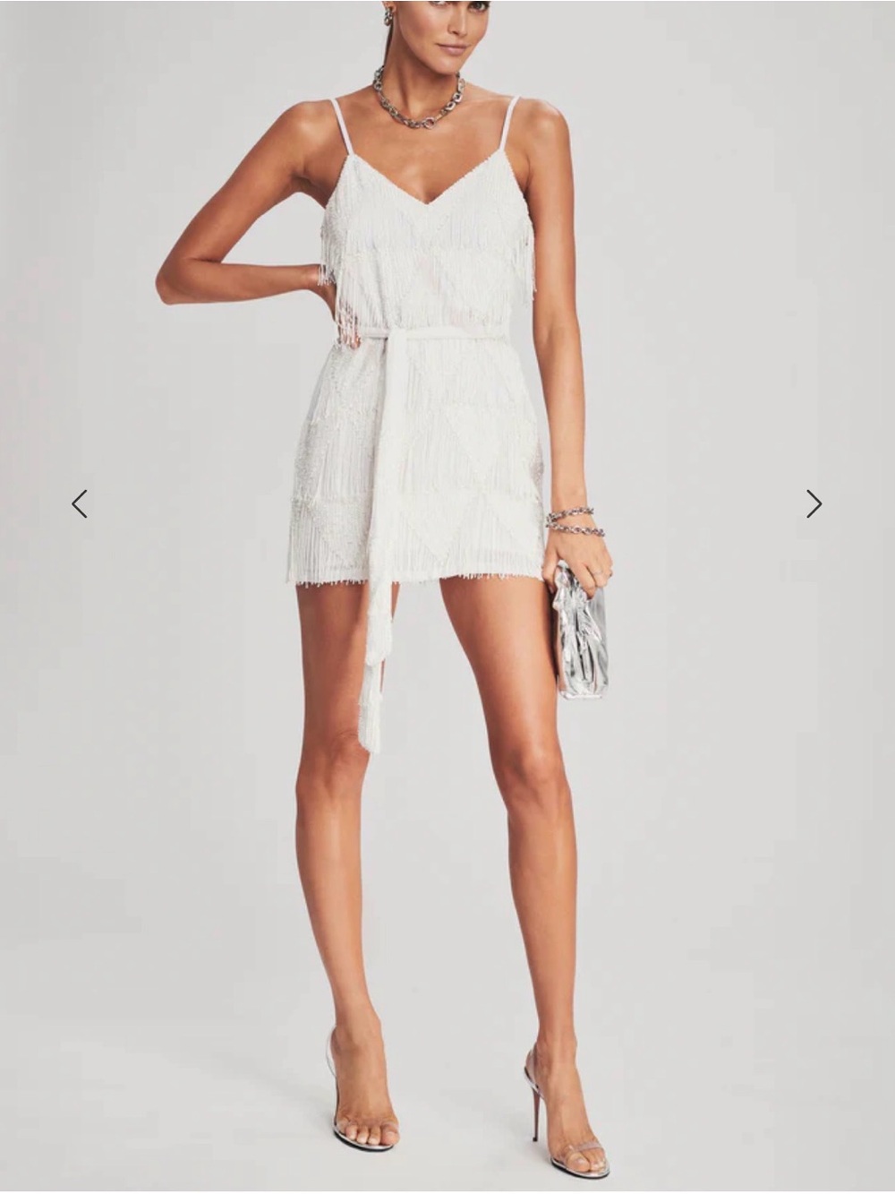 Retrofete Claire Sequin Fringe Dress in White NWT XS